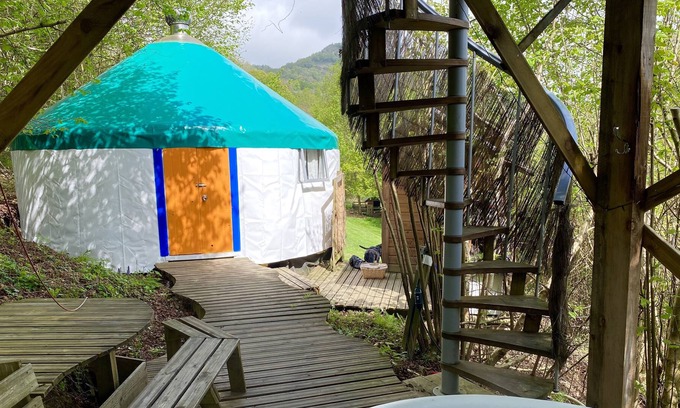 Crechets Bed & Breakfast | Yurt Shambala with a Private Hot Tub with treehouse skydeck and BBQ!