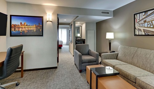 Suite, 1 King Bed with Sofa bed, Refrigerator & Microwave (Hearing Accessible, Upper Floor)