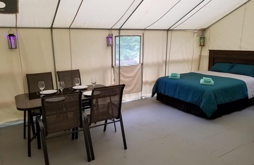 Salmon Arm Cabin | Glow, a canvas cottage with lake views and lake access. Glamping at its finest.