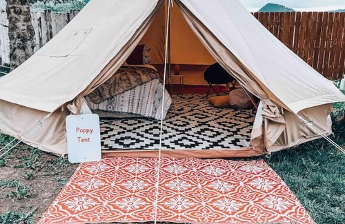 Palisades RV Rental | Poppy boho tent at Valley Village