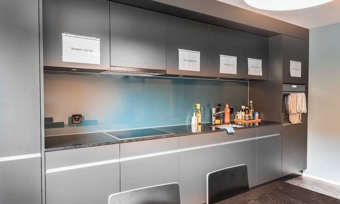 St. Gallen Apartment | Studio stylish blue (5) with shower and kitchen for shared use